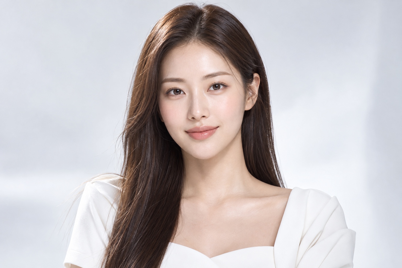 화이트 톤의 한국인 성인 여성 뷰티 화보 · AI 생성 브랜드 이미지