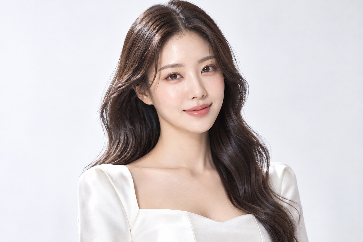 화이트 톤의 한국인 성인 여성 뷰티 화보 · AI 생성 브랜드 이미지